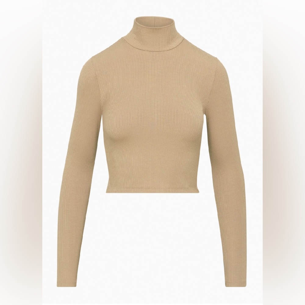 Aritzia Only Waist Tan Ribbed Turtleneck Top